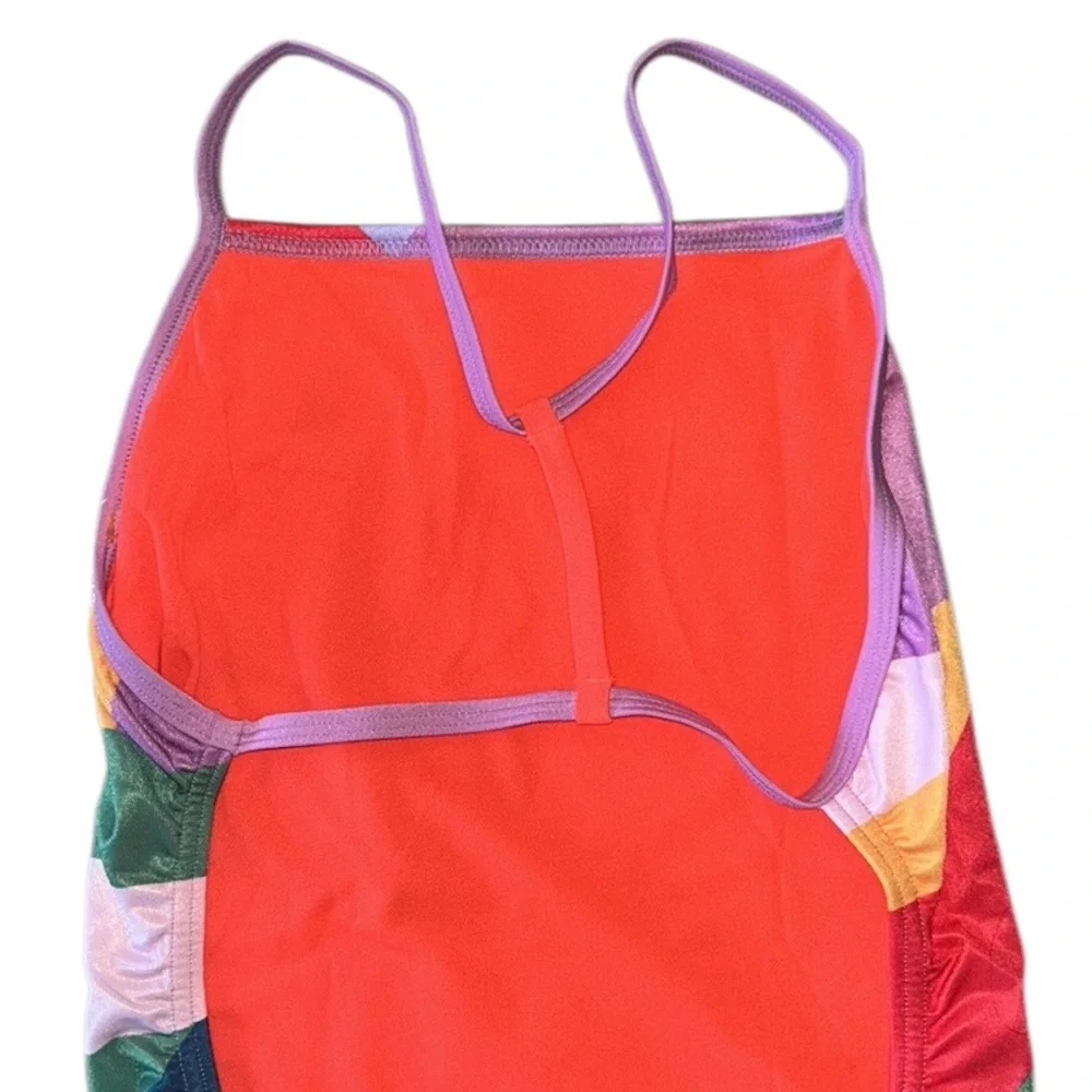 NWT Speedo Eco Endurance Cheeky T-Strap One Piece Swimsuit in Geo Colorblock - S
